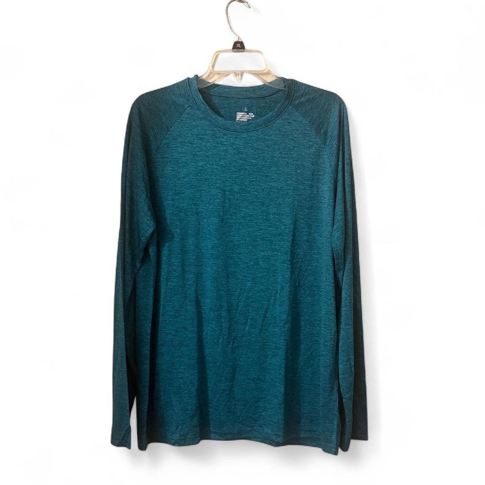 Teal blue heather long sleeve athletic top